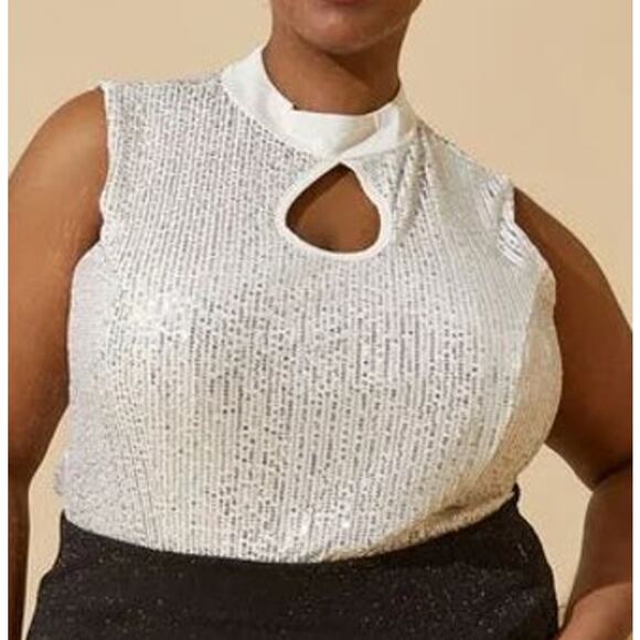 PLUS Size 30/32 - 5X | Sleeveless Mock Turtleneck Sequined Bodysuit | NEW - Picture 6 of 6